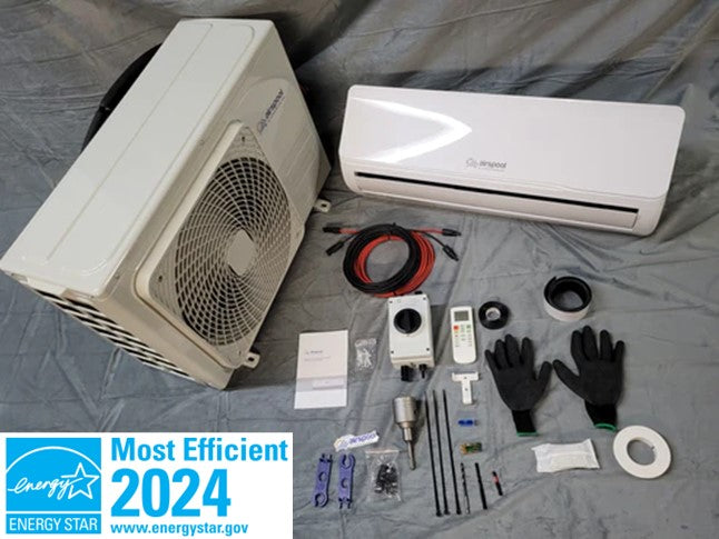 MS12 (12,000 BTU) Quick 'n' Easy solar air conditioner/heater. In stock! Get it in 1-5 days delivered. The world's fastest mini-split installation and 5-year guarantee! 5 minutes (literally) to connect everything. No HVAC tech needed.